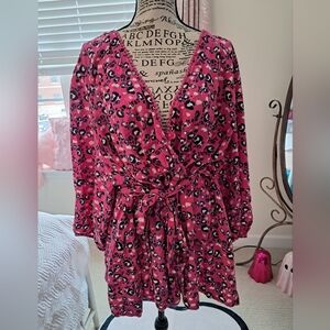 Crown & Ivy Pink Leopard Print Wrap Blouse 4x
